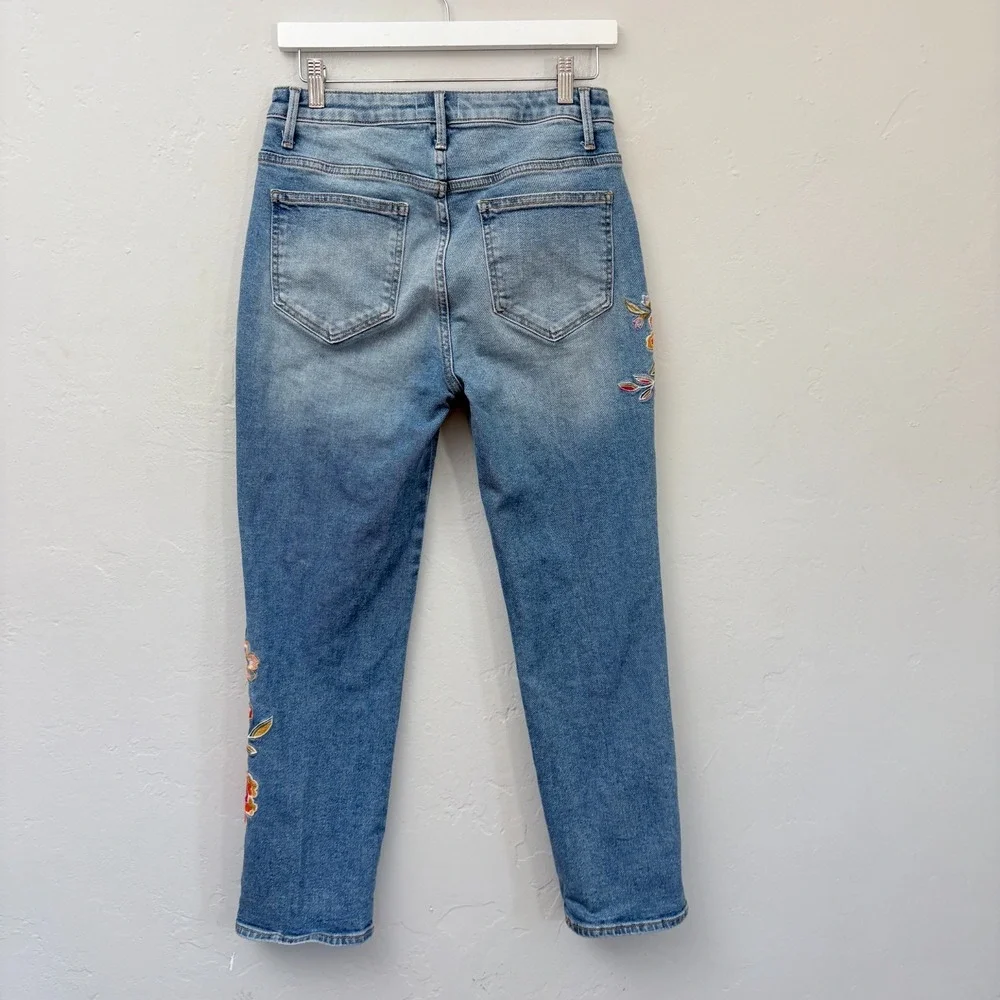 Driftwood Stella Jeans Women Size 27 Blue Floral Embroidered Straight Ankle